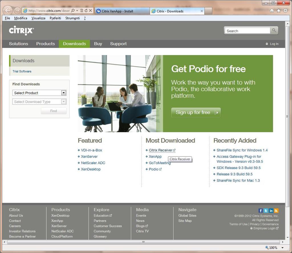 Cliccando sul pulsante verde Install, si apre un altra finestra del browser con il sito della Citrix (Figura 2).