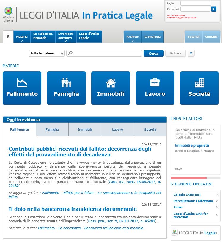 2. L home page Per accedere a LEGGI D ITALIA In Pratica Legale è sufficiente collegarsi al sito www.inpratica.leggiditalia.it. 4 2 3 1 L home page generale consente di avere sotto controllo a 360 il prodotto: 1.