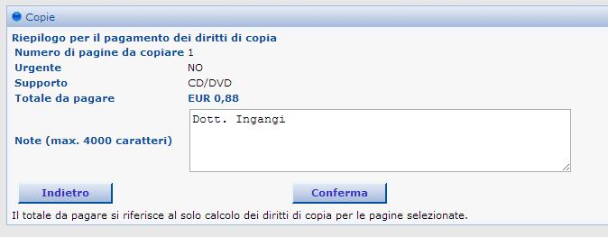 Nella schermata successiva sarà possibile verificare di quante pagine è composta la copia che l avvocato ha richiesto e quindi quanti euro di marca da bollo