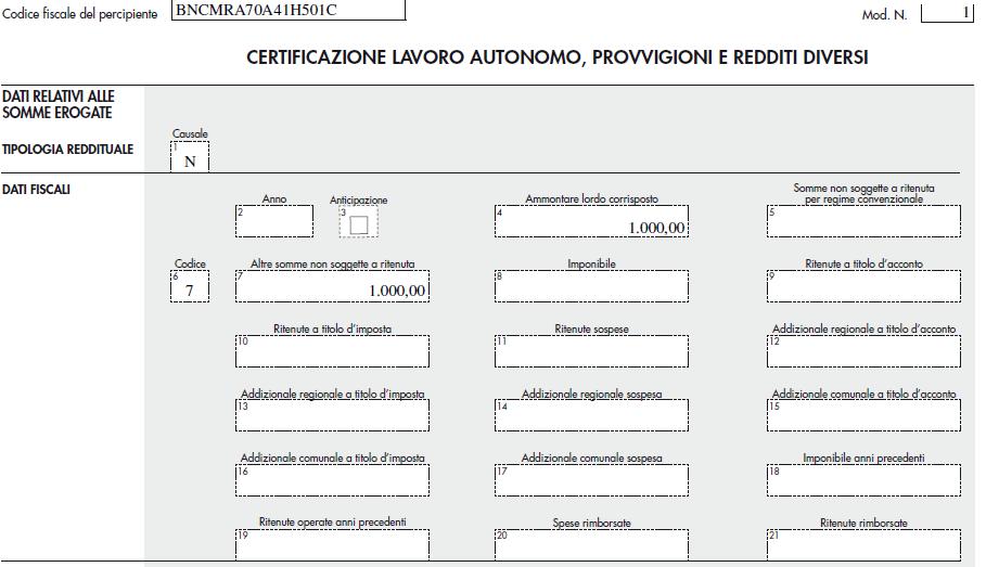 Esempio certificazione a sportivo dilettante che non ha