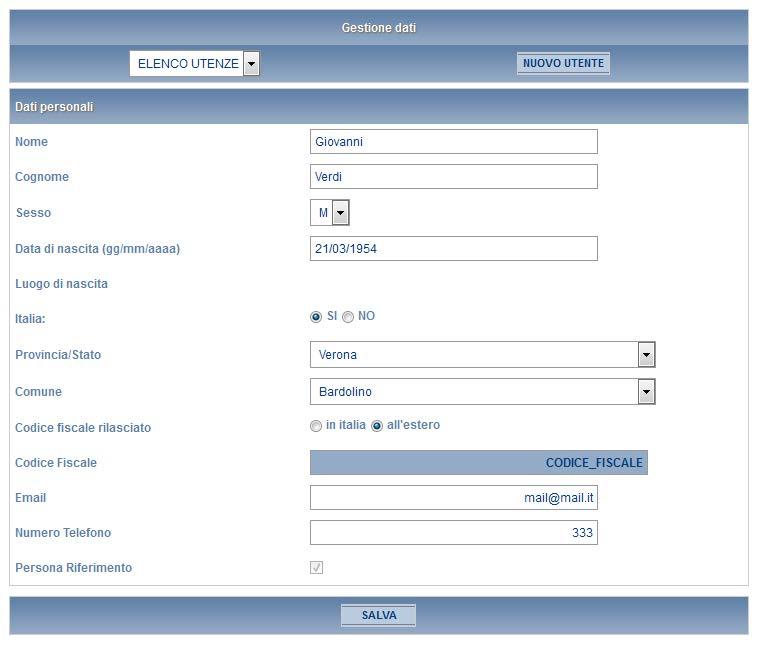 Figura 3.1: sezione Gestione Dati Personali per un utente Persona di Riferimento (RUP) 3.