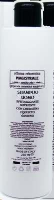 linea cosmetica shampoo Shampoo baby delicato con avena 9,00 euro Shampoo Uomo rivitalizzante, nutriente con cheratina equiseto e ginseng 9,00 euro Shampoo coadiuvante nel