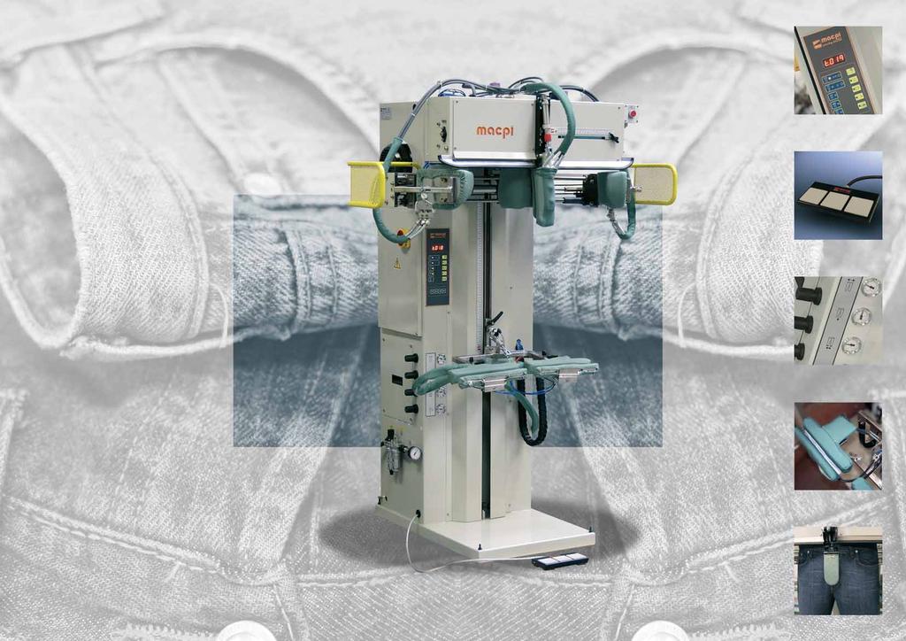 is the innovative electropneumatic conditioner for finishing of trousers without pleats, forseen for adaption to sizing device for top and legs length.