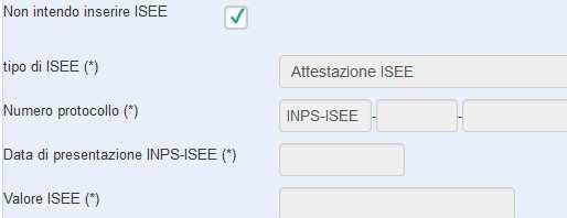 Sezione 2 Isee. Completare questa sezione con i riferimenti alla propria dichiarazione ISEE (per la quale non sarà necessaria la produzione di alcun documento cartaceo).