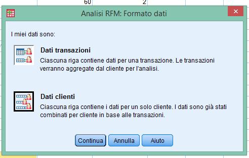 Successivamente selezionare la tipologia di dati nel nostro caso dati clienti.