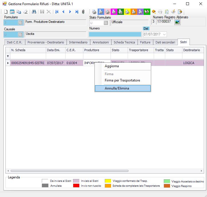 ANNULLAMENTO SCHEDA/MOVIMENTO Manuale SISTRI Produttori - Versione 17.