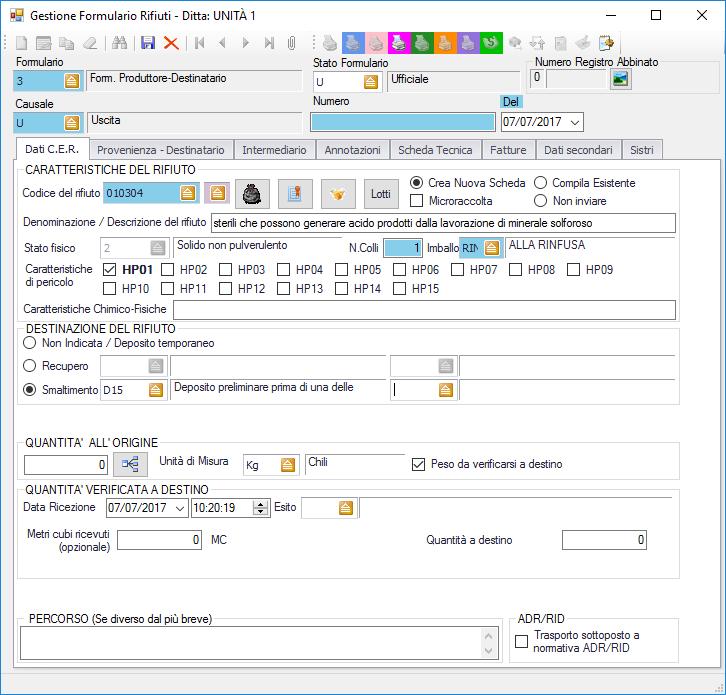 CREAZIONE SCHEDA DI MOVIMENTAZIONE Manuale SISTRI Produttori - Versione 17.