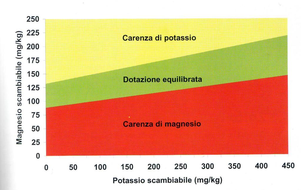 Dotazioni ottimali di magnesio nel suolo in funzione della quantità di potassio scambiabile.