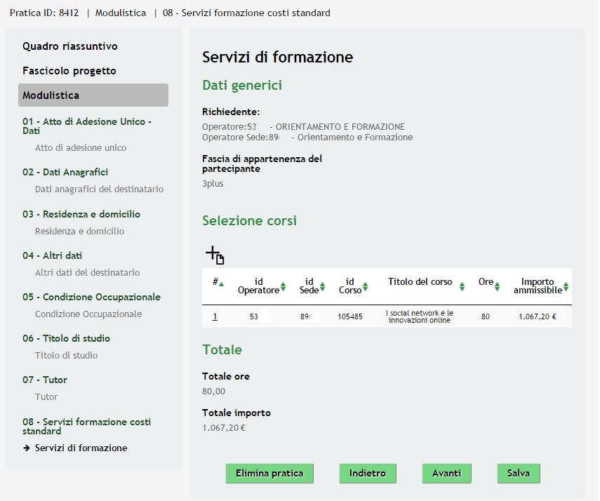 Nel seguito si illustrano le modalità di integrazione di un corso di formazione.