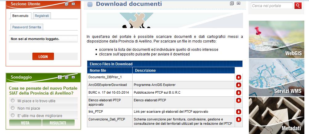 Menù Download Questa area del GeoPortale consente l accesso alle funzioni di scarico dei dati cartografici.