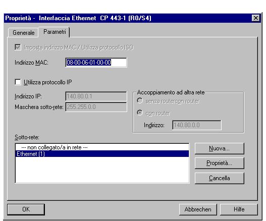 3 Utilizzo del CP Ethernet con NCM S7 Nota La finestra di dialogo per l impostazione dell interfaccia può essere richiamata in qualsiasi momento con la finestra di dialogo delle proprietà del CP,