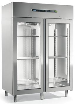 Versions: 5 shelves 2 /1 (3 door version), 6 shelves 2 /1 (2 door version), 6 shelves 530x550mm (2 sliding glass door version) Evaporator fan with low energy consumption Lateral Insulation 70 mm,