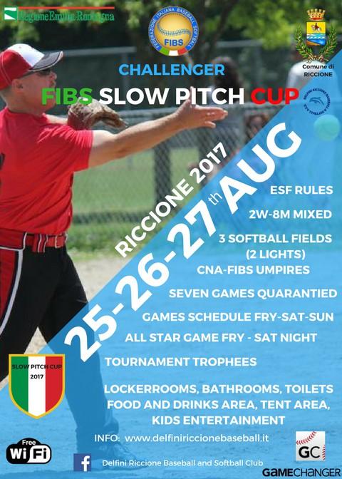 Manifestazione amatori FIBS svolte nel 2017 SLOWPITCH 1 Challenge FIBS SLOW PITCH CUP 25-26-27 Agosto a Riccione Regole ESF (MIX 2 Ragazze + 8 Ragazzi) 7 Squadre partecipanti, Formula del