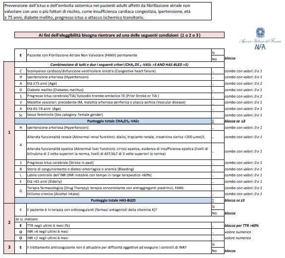 Un solo criterio è sufficiente per prescrivere Xarelto FA permanente CHA2D2-VASc >3 HAS BLED >3