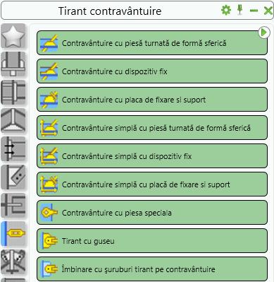 Contravântuiri cu întinzător filetat Cu funcţiile grupate în categoria Tirant contravântuire din Galeria de îmbinări, pot fi inserate elementele de contravântuire individuale sau elementele de