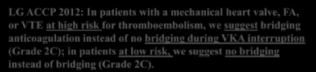 LG ACCP 2012: In patients with a mechanical heart valve, FA, or VTE at high risk