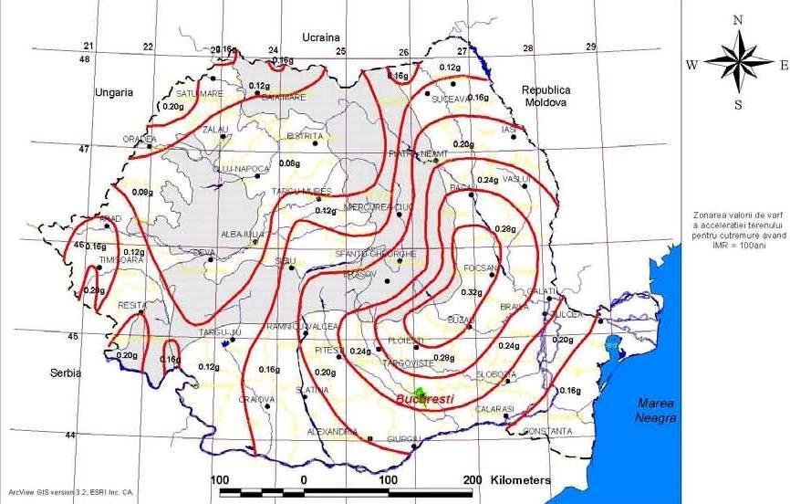 Fig. 7 Zonarea seismica a teritoriului Romaniei În conformitate cu Legea 575/22 10 2001 privind aprobarea Planului de amenajare a teritoriului naţional Secţiunea a V-a Zone de risc natural,