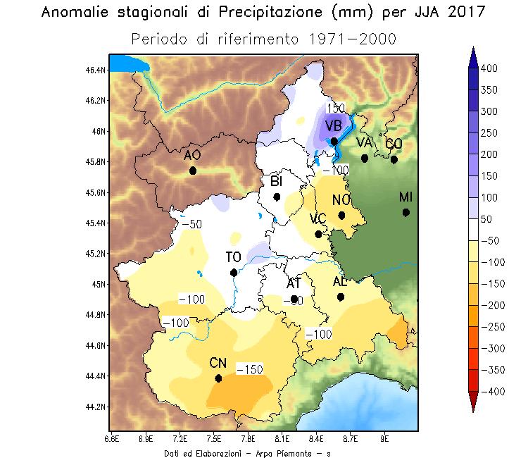 Sette pluviometri hanno registrato il record di precipitazione in 24 ore per il periodo estivo, in prevalenza nel giorno 28 giugno.