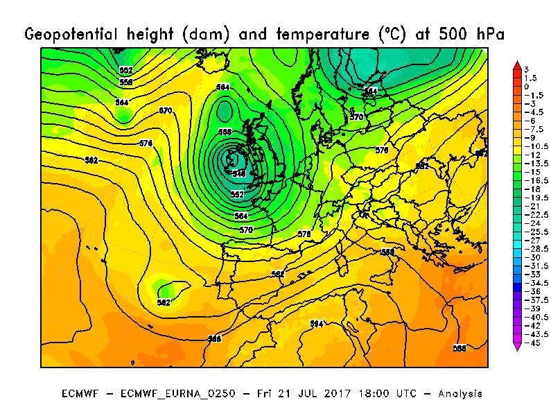 Il giorno 9 luglio la depressione è avanzata verso la Francia (Figura 7 in basso a sinistra), mentre il giorno successivo è stata inglobata da una saccatura atlantica in arrivo dal Golfo di Biscaglia