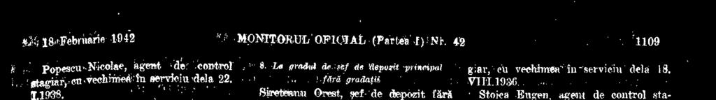 1933. MONITORUL (Partee,f):Nr- 42 S. L. gradq4 de Of de Vieporit principal '.f4rd gradapi Siretearmi Orest, sef de &peek fara gradatie, eu vechiniea in grad dela 15. XI.