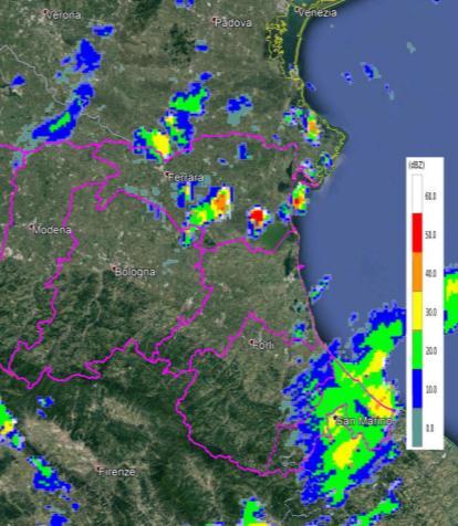 mostra l evoluzione dei nuclei convettivi sulla provincia di Ferrara.