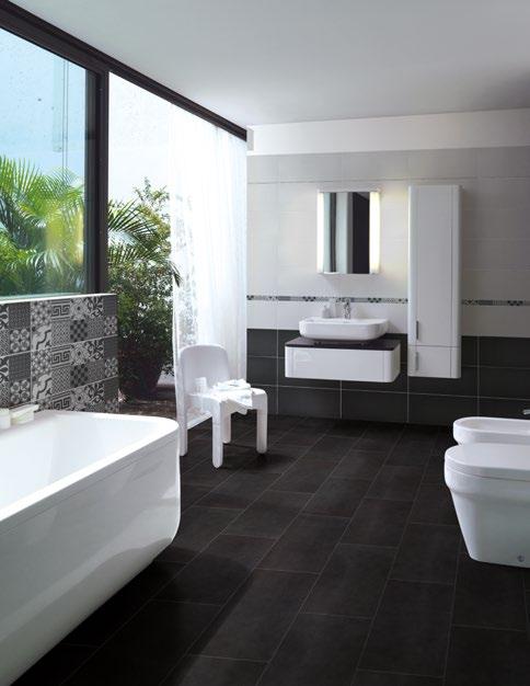 Decò Cenere 4,5x60 / 1 3 /4 x24 Stick Argento 1x60 / 1 /2 x24 Pavimento / Floor tiles : Pura Black