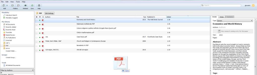 IMPORTAZIONE DEI RECORD Ci sono diversi modi di importare i record bibliografici in Mendeley. 1.