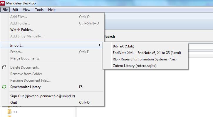 È possibile anche importare citazioni, singole o a gruppi, direttamente dalla versione destkop grazie all opzione Literature Search, che compare in alto a sinistra.