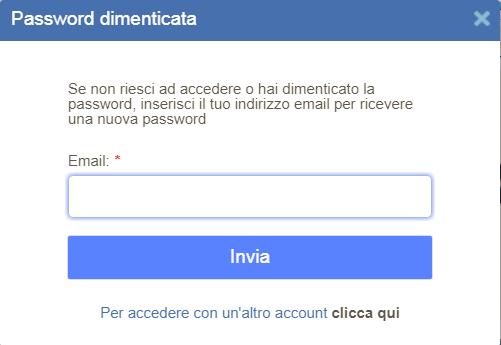 Si aprirà la seguente maschera: inserisci il tuo indirizzo di posta elettronica a cui