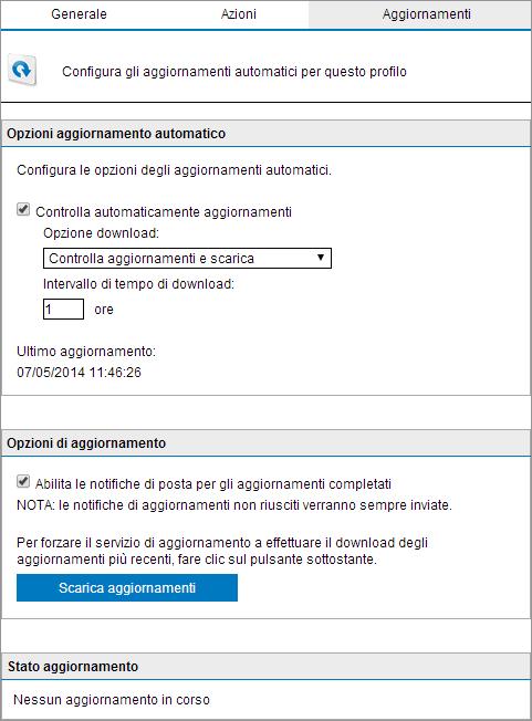 <GFI MailEssentials percorso di installazione>\gfi\mailessentials\emailsecurity\logs\<nome motore>.log Schermata 62: Scheda Aggiornamenti motore 6.