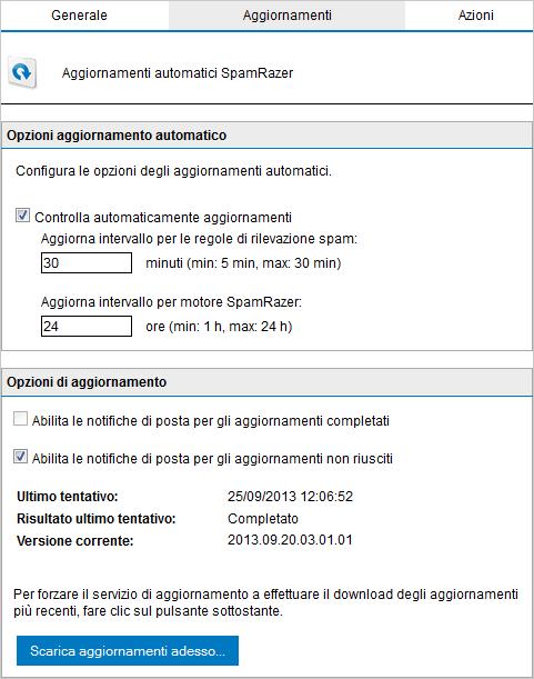 Schermata 68: scheda aggiornamenti SpamRazer 3.