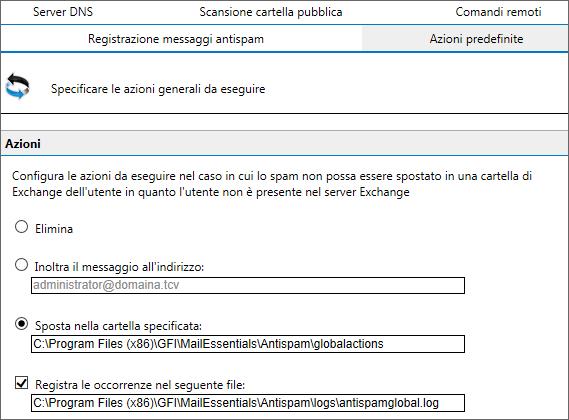 Schermata 95: Azioni predefinite 2. Selezionare Azioni predefinite e scegliere tra: Eliminare il messaggio. Inoltrarlo a un indirizzo di posta elettronica. Spostarlo in una cartella specifica. 3.