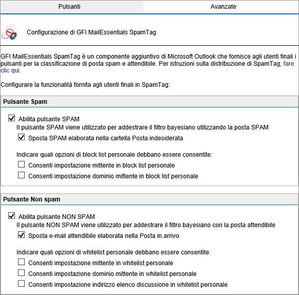 alla whitelist personale. SpamTag può anche essere configurato per sostituire le funzionalità di posta indesiderata di Microsoft Outlook. Per configurare le funzioni di SpamTag: 1.