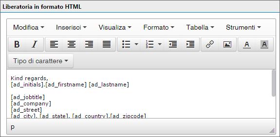 Schermata 124: Liberatoria in formato HTML 4. Dalla scheda HTML, utilizzare l editor HTML per creare una liberatoria personalizzata in formato HTML.