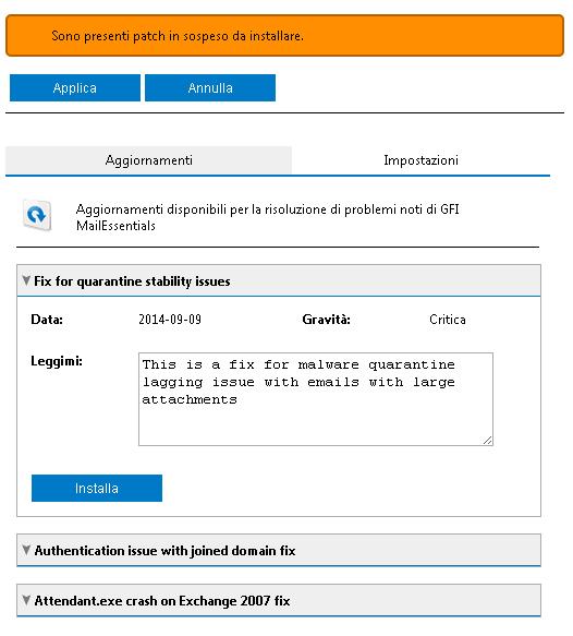 Schermata 135: Visualizza e installa aggiornamenti prodotto 2. Espandere la finestra degli aggiornamenti per visualizzare i dettagli degli aggiornamenti scaricati.