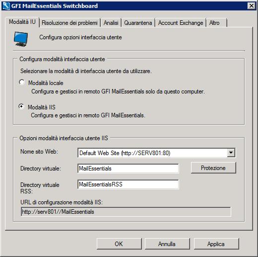 GFI MailEssentials Configuration: digitare un nome personalizzato nel campo Directory virtuale. Directory virtuale RSS di quarantena: digitare un nome personalizzato nel campo Directory virtuale RSS.
