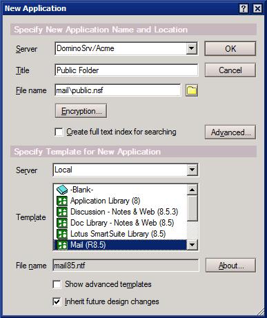 Configurazione cartella antispam di Lotus Domino 1. Da Lotus Notes Administrator, creare un database con il modello normale MAIL85.NTF, che viene usato come cartella pubblica.
