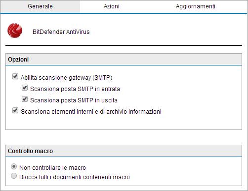 Schermata 45: configurazione BitDefender 2. Selezionare la casella di controllo Abilita scansione gateway(smtp) per scansionare i messaggi mediante questo motore di scansione antivirus. 3.