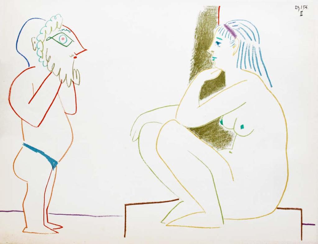 Pablo Picasso pag. 8 7.Homme masqué et modèle, 1954 Litografia a colori datata in lastra. Bibliografia: Czwiklitzer 89. (mm. 240x320).