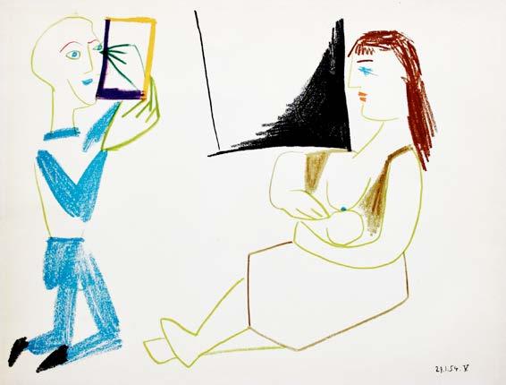 Pablo Picasso pag. 9 8.Intimité, 1954 9.La démonstration, 1954 10.Clown et femme à cheval, 1954 Litografia a colori datata in lastra. Bibliografia: Czwiklitzer 89. (mm. 240x320).