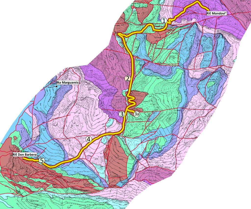 Rif. Mondovì 3 5 GE O Rif. Don Barbera P.ta Marguareis - P iem on te 1 PR O Sedimenti dell Eocene. Calcari marnosi emipelagici. Cretacico. Calcari del Giurassico indifferenziati. Calcari pelagici.