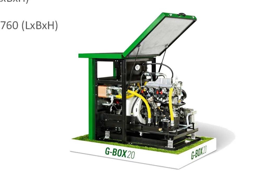 G-Box 20 Emissioni gas scarico (5% O2): CO < 150 mg/nmc NOx < 125 mg/nmc Livello di pressione sonora: 52 db (A) a 1 m