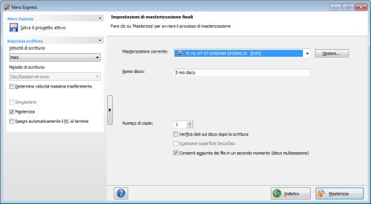 Masterizzazione della compilation È stato salvato un progetto con Nero Image Recorder e ora è possibile continuare selezionando un'altra opzione dalla schermata finale oppure chiudendo Nero Express.