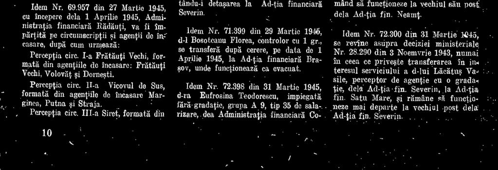 398 din 31 Martie 1945, d-ra Eufrosina Teedoreseu, impiegat% fait gradatie,.grupa A.9, tip 35 de salarizare,.