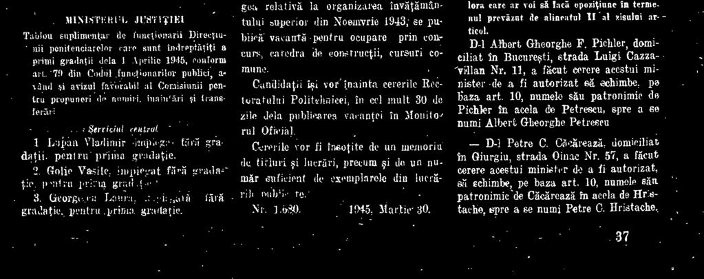 Dos. Nr. 270/Nat./942. Prin Inaltul decret regal Nr. 682 din 1945, publicat in Monitorul Oficial Nr.