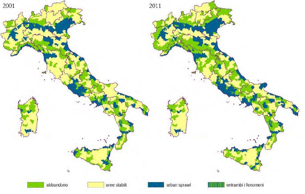 Erosione dello spazio rurale, classificazione delle regioni agrarie Fonte: 2017- Rapporto sullo