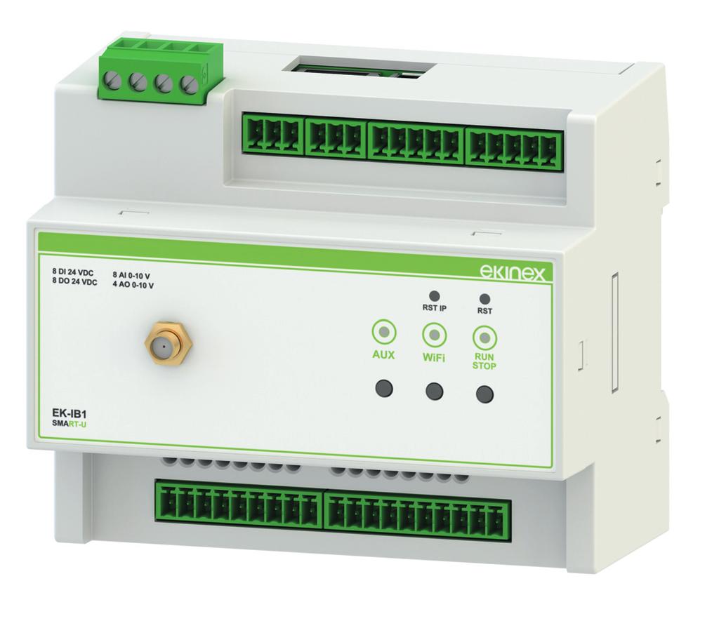 com Connettività VPN Tosibox Ethernet USB Porte seriali Modulo Wifi HMI 1 porta 10/100 Mbps 1 porta tipo A 2 porte 485 (Modbus) Opzionale solo su EK-IB1 Webserver HTML5