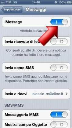 Cliccando nel tasto in alto a destra come raffigurato, disattiverai l'interfaccia e quindi il servizio imessage. In questo caso tutti i tuoi messaggi verranno inviati come SMS.