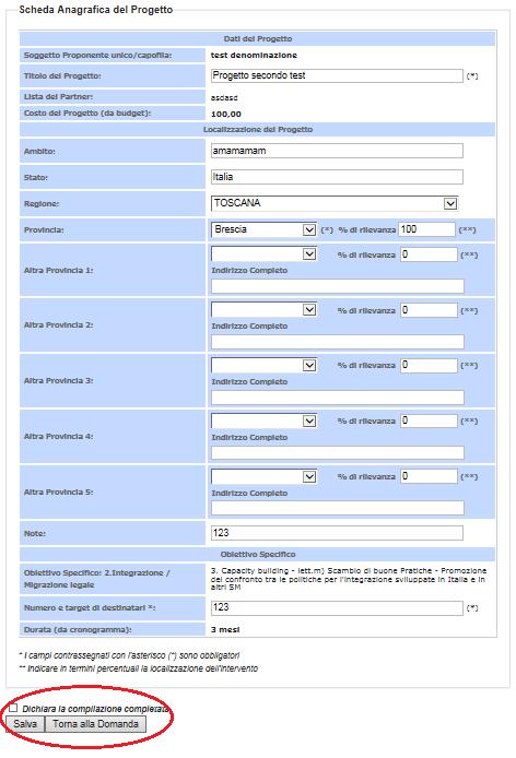 4.2 Compilazione della scheda di progetto Cliccare sul link