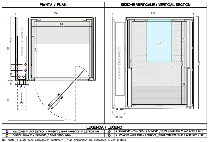 Dati tecnici: Dimensioni esterne (cm): Dimensioni minime per l installazione (cm): Peso netto: Alimentazione elettrica: Potenza massima assorbita: 200 L x 156 P x 225 H 220 L x 300 P x 250 H 820 Kg